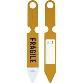 FENICE Vegan PU Leather Fragile Priority Luggage Tag Label for Suitcase Travel Bag (Yellow-Fragile)