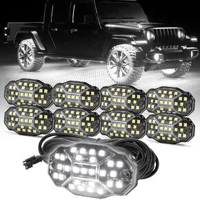 Winunite 8 Pods White Rock Lights, 27 Full Angle Chips, 4M Extension Wires Each Light, 6000K Pure White, Waterproof Rock Lights for Trucks Trailer Cars SUV ATV UTV Boats