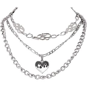 Sacina Goth Grunge Y2K Layered Flame Heart Choker Necklace, Chunky Necklace, Goth Chokers Necklace, Halloween Christmas New Year Jewelry Gift For Women, Men