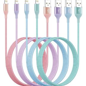 iPhone Charger 10ft Lightning Cable 4Pack Apple MFi Certified Nylon Braided USB Fast Charging Cord for iPhone 14 13 12 11 Pro MAX Xs XR X 8 7 6S 6 Plus SE 5S 5C