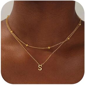Turandoss Layered Gold Initial Necklaces for Women, 18K Gold Plated Letter A-Z Initial Pendant Necklaces Personalized 26 Alphabet Monogram Gold Initial Necklaces for Women Jewelry Gifts