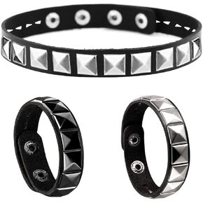 Studded Leather Choker Necklace and Bracelets Set for 80s 90s Vintage Women Men Punk Rock Emo Goth Jewelry Scene Costume Accessories