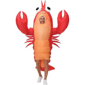 Inflatable Costume Lobster for Adult, Funny Halloween Lobster Blow Up Costume Crawfish Costume with Huge Pincers for Men Women Cosplay Party Red