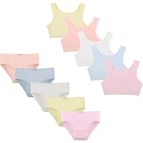 Donella Girls Underwear Set - Soft Cotton Sports Bra and Panties for Kids - 10 Pack, Age: 10-11