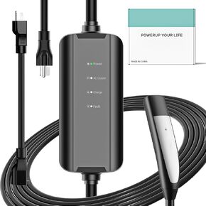 16Amp Level 2 EV Charger, NEMA 6-20 & 5-15 Plug, 110V Mobile Charger, 25ft Extension Cord, Portable EV Charger for Tesla Models 3/Y/S/X