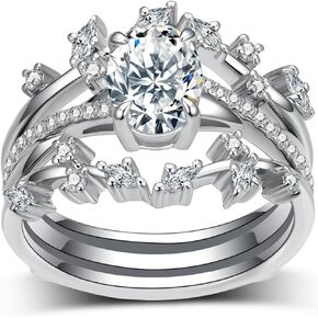 2 Carat(ctw) Oval-Cut Moissanite Engagement Rings Sets for Women,925 Sterling Silver Twist Wedding Rings Sets,Bridal Ring Sets for Anniversary Birthday