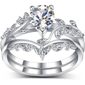 1 Carat Pear-Cut Moissanite Engagement Rings Sets for Women,925 Sterling Silver Leaf Wedding Rings Sets,Bridal Band Sets for Anniversary Birthday