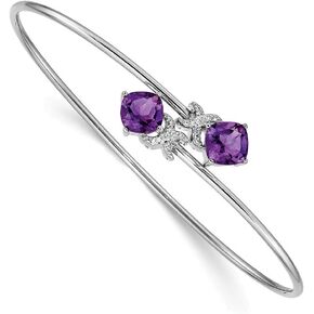 Jewels By Lux 14k White Gold 0.03ct Diamond & 2.2ct Amethyst Flexible Bangle Bracelet