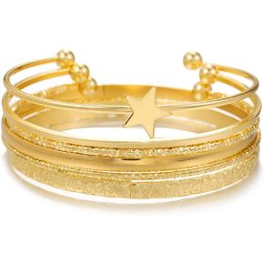 7Pcs Gold Bangle Bracelets Set for Women - Multi Layer Stackable Textured Bracelets Indian Cuff Bangles Boho Jewelry Set