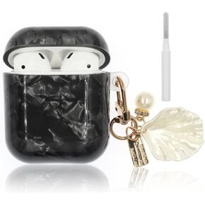 Compatible with AirPod Case 1st/2nd Generation, Macadam Print Protective Case Cover for AirPods with Cleaner Kit and Shell Keychain Accessories for Women Girls, Black
