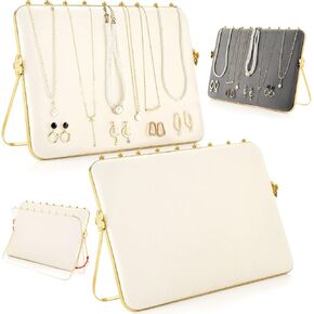 Necklace Display Stand for Selling Double-sided Velvet Necklace Organizer Large Metal Necklace Holder Stand Beige Grey Chain Jewelry Display Stand for Vendor Craft Show Exhibidores(2 Pack)