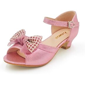 Amoji Girl Bow Dress Shoes فتاة الكعب العالي أحذية الزفاف زهرة KID417