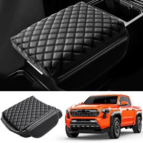 غطاء وحدة التحكم المركزية متوافق مع ملحقات Toyota Tacoma 2024، غطاء مسند ذراع وحدة التحكم مع جيوب جانبية جلدية تمنع الخدوش وغطاء داخلي لمسند الذراع