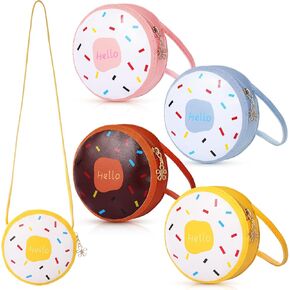 4 Pcs Cute Donut Purse Small Colorful Handbag for Little Girls Crossbody PU Cat Donut Bag for Christmas Gift(Donut)