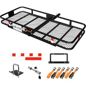 Mockins XXL 70"x30"x6" Folding Trailer Hitch Cargo Carrier | 500 Lbs. Capacity All-Weather Car Carrier Cargo Racks for Trailer Hitch Fit 2" Receiver | Luggage Rack for SUV & Car w/Stabilizer & Straps