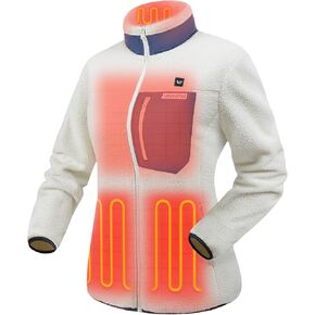 Venustas Recycled Heated Sherpa Jacket for Women with Battery, Electric High-Pile Sherpa Fleece Jacket