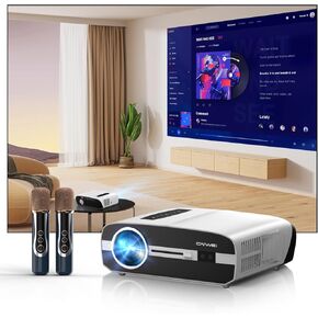 Daytime 4K Smart Projector with WiFi and Bluetooth, Bright Outdoor Projector Auto Focus/Keystone with HDR NFC Wireless Screencast LAN Port, for Home/Conference/Golf
