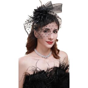 Cizoe Fascinator for Women with Black Veil Kentucky Derby Headpiece Tea Party Hats and Lace Gloves