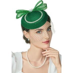 BABEYOND Veil Fascinator Hat for Women Tea Party Kentucky Derby Fascinator Hat Pillbox Hat Feather Fascinator with Pearl