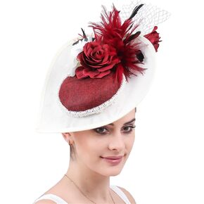 Women Fascinators Derby Church Tea Party Wedding Flower Feathers Headpiece with Headband Clips