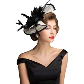 Women Fascinators Derby Church Tea Party Wedding Flower Feathers Headpiece with Headband Clips in Kuwait