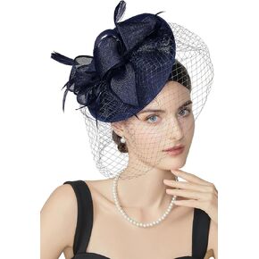 BABEYOND Women's Pillbox Fascinator Hat Kentucky Hat Feather Derby Fascinator Tea Party Fascinator Hat with Veil for Cocktail