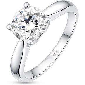 Moissanite Solitaire Engagement Ring for Women,1.5ct-2ct Round Cut D Color VVS1 Lab Created Diamond Wedding Band，S925 Sterling Silver 18K White Gold Plated Elegant Anniversary Promise Ring