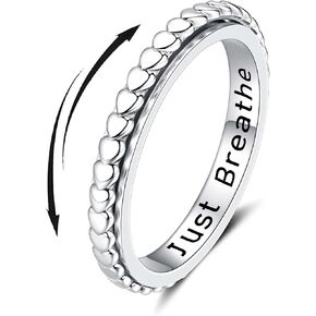 Heart Anxiety Fidget Rings for Women : 925 Sterling Silver Spinner Rings Stress Relief Spin Band Rings for Anxiety Jewelry Birthday Gifts