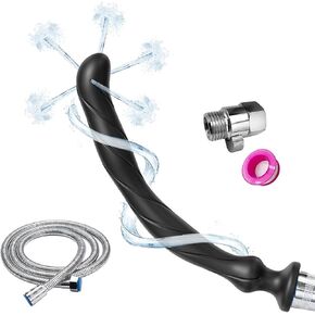 Shower Enema Douche Nozzles , 5 Holes Water Spray Comfortable Silicone Nozzles Enema Attachment, Reusable Shower Enema Hose with on/Off Control Valve and Shower Hose