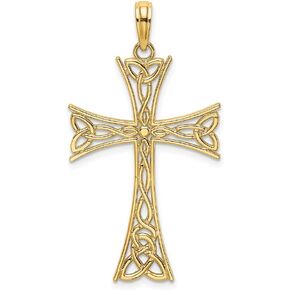 Solid 14k Yellow Gold Celtic Knot Irish Claddagh KNOT CROSS Charm Pendant 34mm