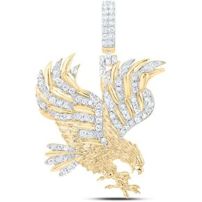 Jewels By Lux 10K Yellow Gold Mens Round Diamond Eagle Charm Pendant 7/8 Cttw, Length: 1.69 In, Width: 1.35 In