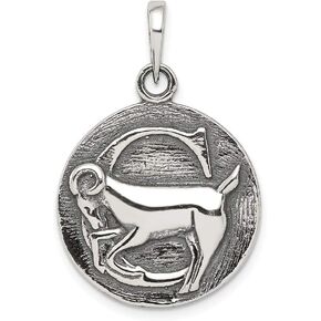 Solid 925 Sterling Silver Antique Finish Capricorn Horoscope Pendant Charm - 29mm x 19mm