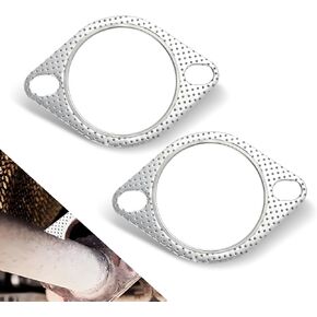 Pack-2 Car Exhaust Pipe Interface Gasket Kit, 2.5" High Temperature Resistant Sealing Flange Gasket, 2 Bolt Holes Tightly Fitting Washer, Universal for Cars Modification Accessories (Silver)
