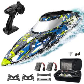 BEZGAR TX124 RC Boat, Brushless Remote Control Boat for Adults, Pool Toys and Water Toys for Kids Age 8-12, Fast Speed RC Boat 35+ KPH, Ideal Gifts for Kids Boys with 2000mAh Rechargeable Battery