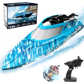 BEZGAR TX124 RC Boat, Brushless Remote Control Boat for Adults, Pool Toys and Water Toys for Kids Age 8-12, Fast Speed RC Boat 35+ KPH, Ideal Gifts for Kids Boys with 2000mAh Rechargeable Battery