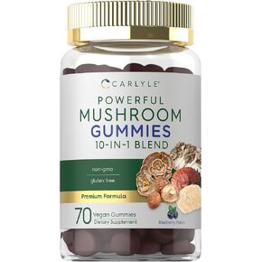 Carlyle Mushroom Supplement Gummies | 70 Vegan Gummies | 10-in-1 Blend | Non-GMO, and Gluten Free