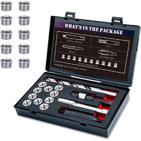 M12X1.5 Thread Repair Kit with Insert HSS Drill, Tap, Counterbore, Installation Driver, Metric, 10PCS Stainless Steel Insert M12X1.5X9.2MM