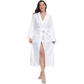 Women's Plush Fleece Robe Cozy Warm Long Bathrobe Shawl Collar Fluffy Winter Robes for Women