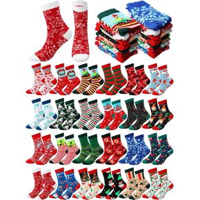 Shinymoon 24 Pairs Christmas Socks Bulk Cozy Xmas Crew Socks Crazy Novelty Holiday Sock Gifts for Women Men