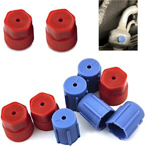 10 PCS Car A/C Valve Core Caps, R134a Air Conditioning Service Port Caps, ABS Plastic Air Conditioning System Seal Kit, Universal for Most Cars (Blue & Red)