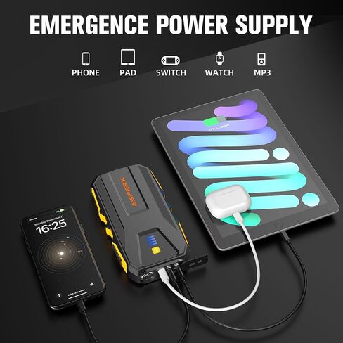 ASPERX Jump Starter, 3000A Car Battery Jump Starter, Battery Pack(Up to 10.0L Gas or 8.0L Diesel Engine), 12V Battery Booster Jump Starter with Carry Bag Jumper Cables, LED Light in Saudi Arabia