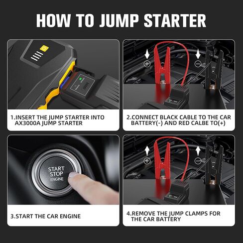 ASPERX Jump Starter, 3000A Car Battery Jump Starter, Battery Pack(Up to 10.0L Gas or 8.0L Diesel Engine), 12V Battery Booster Jump Starter with Carry Bag Jumper Cables, LED Light in Saudi Arabia