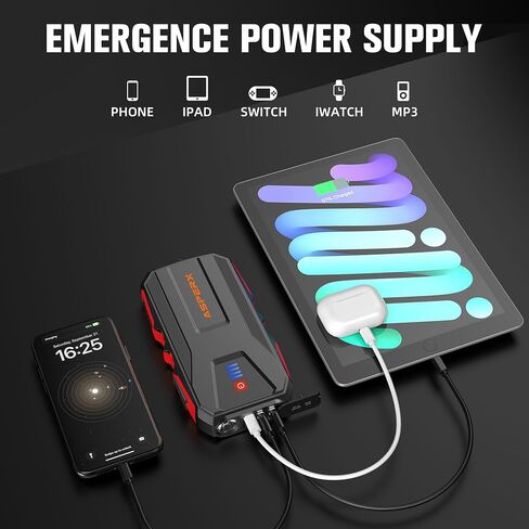 ASPERX Jump Starter, 3000A Car Battery Jump Starter, Battery Pack(Up to 10.0L Gas or 8.0L Diesel Engine), 12V Battery Booster Jump Starter with Carry Bag Jumper Cables, LED Light in Saudi Arabia