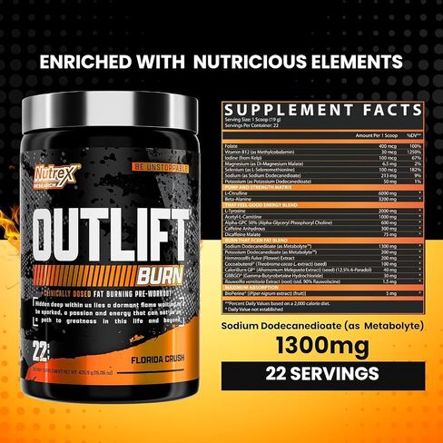 مسحوق Outlift Burn Thermogenic قبل التمرين للرجال والنساء، أقصى جرعة 2 في 1 مكمل للأداء وفقدان الوزن مع إلكتروليتات حرق الدهون الأيضية، GBBGO Super Carnitine، CalorieBurn، 22 خدمة in Kuwait