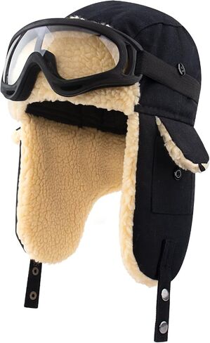 Peicees Vintage Aviator Hat And Goggles For Adult Pilot Costume Ski Goggles Winter Fur Trapper Hat With Ear Flap Fleece Lined in Saudi Arabia