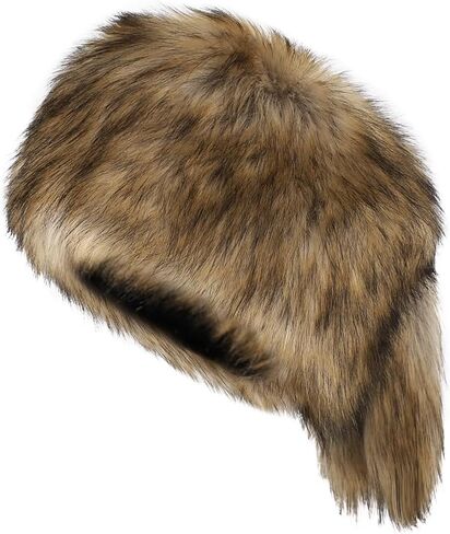 haozaikeji Faux Fur Cossack Hat Furry Ushanka Hat Russian Style Trapper Hat Winter Warm Trim Hat for Women Men in Kuwait