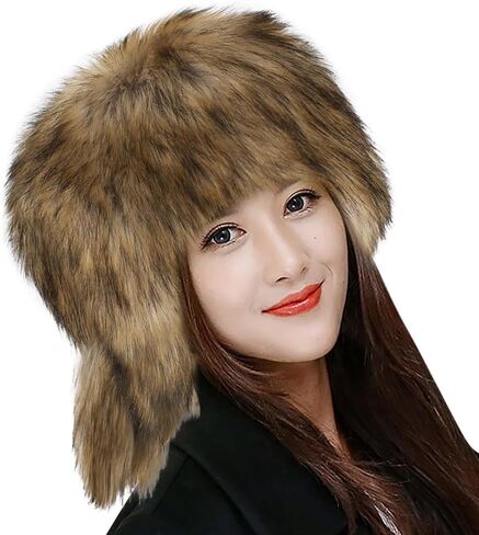 haozaikeji Faux Fur Cossack Hat Furry Ushanka Hat Russian Style Trapper Hat Winter Warm Trim Hat for Women Men in Kuwait