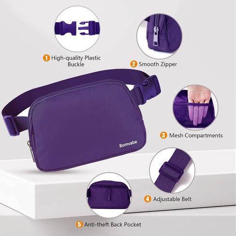 Crossbody Fanny Pack for Women, Mini Belt Bag 1L with Adjustable Strap 32" to 51", Small Waist Bag for Travel Running in Kuwait