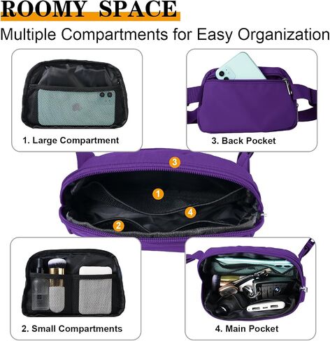 Crossbody Fanny Pack for Women, Mini Belt Bag 1L with Adjustable Strap 32" to 51", Small Waist Bag for Travel Running in Kuwait