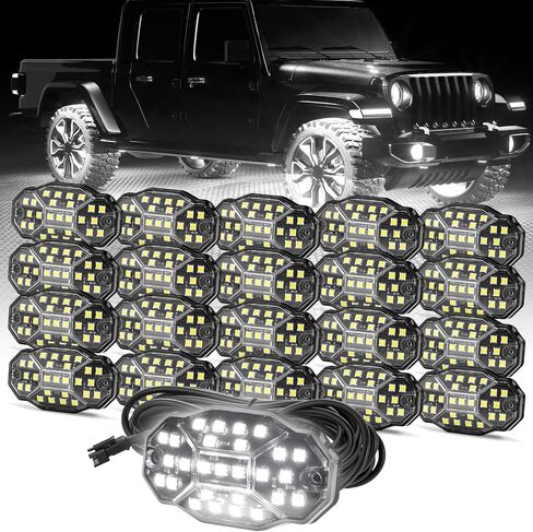Winunite 8 Pods White Rock Lights، 27 شريحة زاوية كاملة، أسلاك تمديد 4M لكل ضوء، 6000K أبيض نقي، أضواء صخرية مقاومة للماء للشاحنات والمقطورات والسيارات الدفع الرباعي ATV UTV القوارب in Saudi Arabia